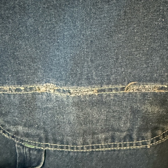 Upcycled  Denim Overalls with Colorful Patch Trim - Picture 14 of 16